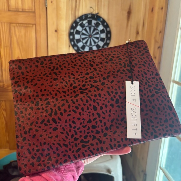 Red Leopard Calf Hair Dolce Sole Society Clutch NWT